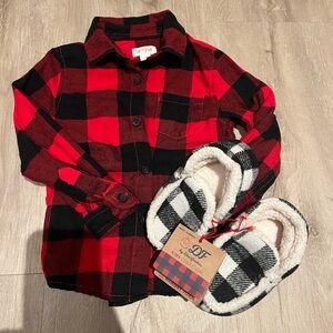 Toddle boys holiday gift bundle shirt(3T) and slippers(7-8). Cat & Jack